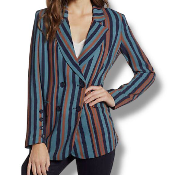 Chelsea28 Jackets & Blazers - NWT Nordstrom Chelsea28 Size M Blue Brown Stripe Double Breasted Blazer Jacket